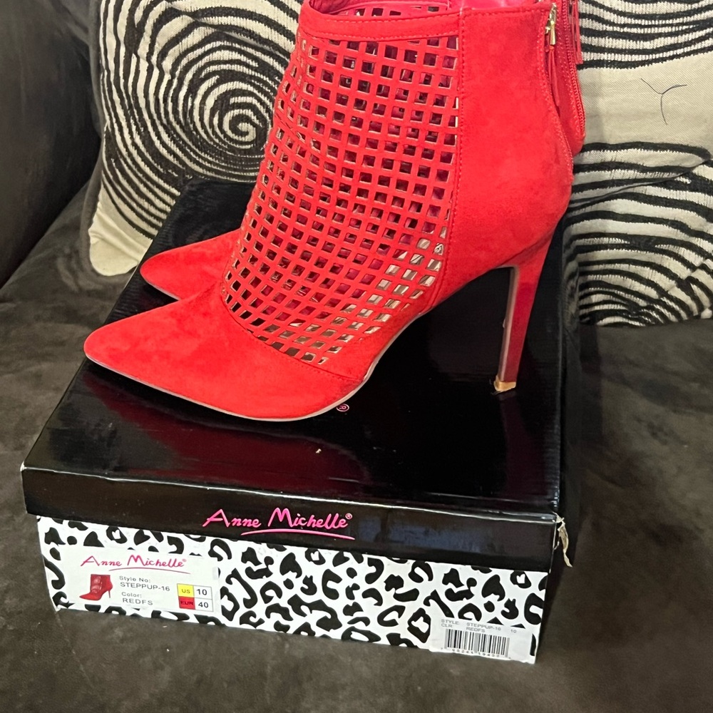 Anne Michelle Red Caged Heels